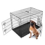 FoxHunter 42" 42 Inch Pet Dog Puppy Cat Training Cage Crate Carrier Metal Folding With TWO Doors and Tray Xlarge Black New FH-PT05