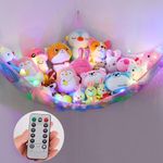 MHJY Toy Hammock Stuffed Animals Toy Storage Net with LED Light Large Corner Hanging Soft Cuddly Plush Mesh Organizer with Remote Control 8 Kinds of Llight Mode for Kids Nursery Bedroom