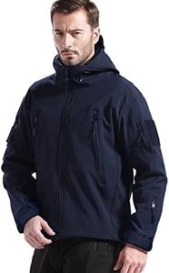 FREE SOLDIER Men's Winter Jacket, Military Softshell Jackets, Outdoor Fleece Lining, Windproof, Waterproof Jacket with Hood, Warm Tactical Jackets with Multiple Pockets for Hunting Trips (Navy, S)