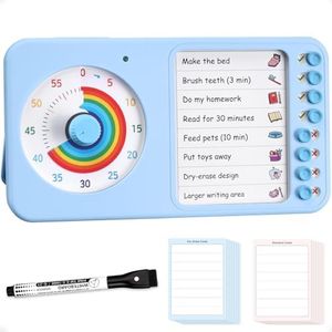 2-in-1 Visual Timer with Task Board for ADHD & Autism, Dry Erase Chore Chart and Visual Schedule for Kids & Adults, Rainbow Countdown Timer for Classroom, Home, Homeschooll (Blue)