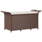 vidaXL Brown Poly Rattan Garden Bench with Cushion - Outdoor Patio Seating - Powder-Coated Steel Frame - Ample Storage and Comfortable Design