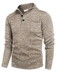 COOFANDY Men Dress Henley Pullover Slim Fit Sweatshirt Button Down Sweater Thermal Dressy Sweatshirt Light Khaki