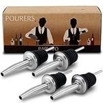 Professional Liquor Pourers Set of 4 - Classic Free Flow Liquor Bottle Pourer w/Tapered Spout, Pour Spouts for Alcohol, Liquor Bottles - Syrup Dispenser for Pouring Wine, Spirits, and Olive Oil