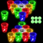 Glow in The Dark Beer Pong Set,Party Games for Beer Pong Table,22 Light up Cups(5 Colors) and 6 Glow Balls,Night Gams for Indoor Outdoor Party Event