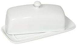 Now Designs Stoneware Rectangle Butter Dish with Lid, White 4.5 x 8 in