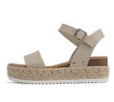 Soda CLIP ~ Women Open Toe Ankle Strap Platform Espadrille Sandal, Dark Nude Pu, 9