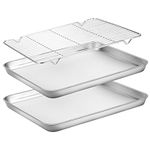 HKJ Chef Cookie Sheets and Nonstick Cooling Rack and Stainless Steel Baking Non Toxic Toaster Oven Tray Pan, Rectangle Size 12 x 10 x 1 inch - 2 Pieces