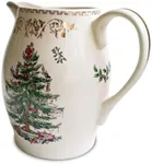 Spode Christmas Tree Gold Pitcher - 1.7L Earthenware Jug with Handle & Spout, Holiday Serveware with 22K Gold Accents, Elegant Decorative Pitcher for Christmas Dining & Entertaining