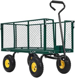 Heavy Duty Steel Garden Cart 1100 lbs Utility Wagon with Removable Sides, 10" Pneumatic Tires, 180° Swivel Handle for Yard, Farm, and All-Terrain Hauling, Dark Green 98x38x55cm