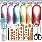 Juya Paper Quilling Kits with 30 Colors 600 Strips and 8 Tools (Width:3mm with Glue, Blue Tools)