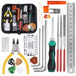 26PCS Guitar Repair Tool Kit Wire Plier,String Organizer,Fingerboard Protector,Hex Wrenches,Files,String Ruler Action Ruler,Spanner Wrench,Bridge Pins for Guitar Ukulele Bass Mandolin Banjo