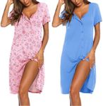 Ekouaer Nightgown 2 Pack Button Fro