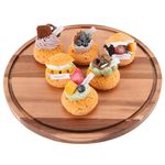 Vacream Round Acacia Tray Wood Plates Round Charcuterie Board Round Serving Platter with Rim for Kitchen Fruit Bread Salad Plate Acacia Dinning Coffee Table Home Hotel Restaurant (14 Inch)