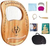 Lyre Harp, 16 Strings Mahogany Solid Wood Metal String Adult/Child Musical Instrument, With Tuning Wrench Pick, Black Gig Bag, and Music Tutorial for Beginner Instrument Lovers (Wood color)