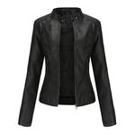 YYNUDA Leather Jacket Women PU Biker Moto Jacket Zip Up Classic Short Bomber Jacket Standing Collar Motorcycle Coat Black M