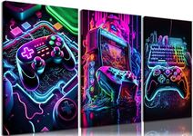 BGFCE 3pcs Game Room Decor Neon Gaming Wall Art Posters Gamer Accessories Theme Canvas Print Game Console Painting Picture for Children Youth Game Boys Bedroom Teen Wall Decor Framed 12"x16"x3