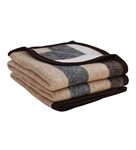 Alpaca Warehouse 100% Natural Alpaca and Sheep Wool Blanket Twin Size Thick Heavyweight Comfortably Warm - Great for Outdoor Use - Striped Design (Melange Brown/Beige/Gray, Twin)