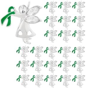 25 Pack Green Ribbon Angel Pins – Awareness Angel by My Side Pin for Cerebral Palsy, Mental Health, Organ Donation, Bipolar Disorder, Liver Cancer & Event Promotions