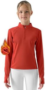 Willit Girls Fleece Long Sleeve Shirts Winter Horse Riding Jacket Half Zip Kids Sweatshirts Thermal Coat Red Small