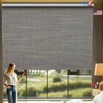 HILADUO Motorized Roller Blinds Customized Size Width 20-105 Inches Window Roller Shades with Valance Free Style, Rechargeable Roller Shades with Built-in Zigbee Battery Motor