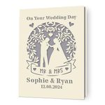 Personalised Wedding Card Gifts Mr and Mrs Gifts Laser Paper Cut Cards with Any Name & Date Congratulations Wedding Day Greeting Cards for Him Her Bride Groom Wife Husband New Couple(Grey)