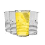 Bormioli Rocco Officina Water Glasses – Set of 4 Clear Drinking Tumblers with Textured Ring Design & Vintage Stamp Logo – 11oz High Capacity Tall Cups for Soda, Juice, Milk, Coke, Beer, Spirits