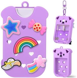 Juome Silicone Case for Touchland Hand Sanitizer Spray with Keychain & Charms, Dog Protective Holder Compatible with Touchland Power Mist & Glow Mist 1 FL Oz/30ML, Travel Cover Sleeve Accessory-Purple