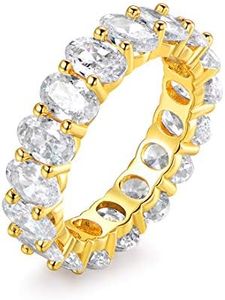 18k Gold Plated Womens Eternity Wedding Band Oval Cut Cubic Zirconia Ring (Gold, 5)