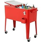 Giantex 80 Quart Cooler Cart Outdoor Cooler Cart on Wheels Patio Rolling Ice Chest for Beer Beverage Party Portable Cooler with Casters, Beverage Cooler Cart, Red Metal