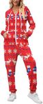 Ekouaer Christmas Onesie Adult Hooded Womens Onesie Pajamas Comfy Zipper One Piece Pajamas with Pocket XS-XXL
