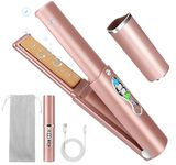 Cordless Titanium Hair Straightener and Curler, Mini Portable USB Rechargeable Fast Heat Up Flat Iron with 5V/5000mAh Battery, Anti-Scald 3-Level for Swift, Smooth and Glossy Hair, Travel Size