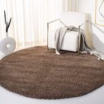 Carpetify Round Shaggy Carpet Plain Fur Rugs Under Chair 4x4 Feet Microfiber 2 Inch Pile Height Modern Interior Mats Light Brown