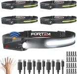 FORTEM Headlamp Rechargeable 5-Pack, 230° Wide Beam LED Head Lamp w/Motion Sensor, 6 Modes for Mechanic, 350 Lumen Hardhat Flashlight, Waterproof Headlight for Camping, Running, Hiking, Cycling