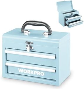 WORKPRO Portable Mini Tool Box, 2 Drawers Metal Tool Chest with Ball Bearing Slides, Top Storage and Lockable Latches, Ergonomic Carrying Handle, Mechanic Toolbox with PVC Liners and PP Feet Pads