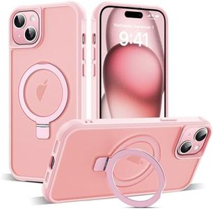 SKYLMW Compatible with iPhone 15 Case with Invisible Magnetic O-Ring Stand Military-Grade Translucent Case for iPhone 15 6.1" [Compatible with MagSafe][Great Grip Feeling], Pink
