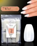 By Vixi 500 Pieces SHORT COFFIN/BALLERINA NAIL SET with FREE GLUE & PREP FILE, 10 Sizes - Opaque Express Full Cover False Fingernail Extensions for Salon Professionals & Home Use