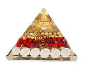 GEMTUB Natural Orgone Gomti Chakra Shree Yantra Pyramid With With Red & White Chirmi Seeds For Wealth, Prosperity, Success (Shri Yantra Gomti Chakra Pyramid)