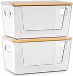 Citylife 2 PCS Small Stackable Storage with Bamboo Top Acrylic Trash Bag Dispenser Open Laundry Room Organizer with Handle