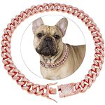 Rosegold Dog Chain Diamond Cuban Collar Walking Metal Chain Collar with Design Secure Buckle,Pet Cuban Collar Jewelry Accessories for Dogs Cats(10inch)