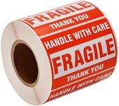 True-Ally 1 Roll Fragile Stickers - 3"x 2" Strong Adhesive Red Fragile Labels Handle with Care Warning Stickers for Shipping Packing of Goods and Moving， (1 Roll - 300 Sticker)