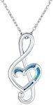 Musical Gemstone Music Student Teacher Created Blue Opal Inlay Heart Treble Clef Note Pendant Necklace for Teen Women .925 Sterling Silver