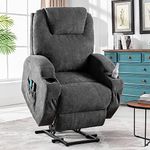 Massage Recliner Chair Power Electric Lift Recliner Sofa Chair with Massage and Heating Functions 2 Side Pockets and Cup Holders (Grey)