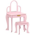 Qaba Kids Dressing Table and Chair Set, Girls Dressing Set, Makeup Desk with Drawer for 3-6 Years Old Kids, Pink