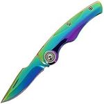 DNA Shiny Rainbow Themed Sub 3" Non Locking EDC Folding Harpoon Clip Point Pocket Knife with Smooth Handle and Easy Open Washer Pivot