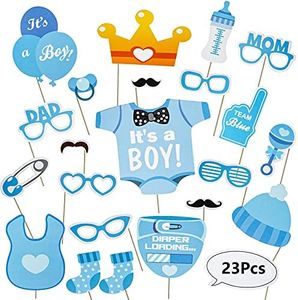 AIBAOBAO 25 Pezzi Decorazioni per Baby Shower, Photo Booth Props Puntelli per Giochi, Occhiali Baffi Labbra Farfallino Cappelli Gender Reveal Party Baby Shower, Feste (è un ragazzo)