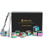 Kollea Whiskey Stones, 8 PCS Multicolor Stainless Steel Whiskey Chilling Rocks, Reusable Ice Cubes for Bottle Drinking, for Men Dad, Boyfriend, Bourbon, Cocktail Bar, Fathers, Anniversary, Christmas