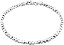 Miabella 925 Sterling Silver Organic Cube Bead Chain Bracelet for Women Men, Handmade in Italy, Small, Sterling Silver