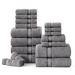 Luxury Bath Towels Set - 100% Cotton Bathroom Towels, Quick Dry Shower Towels, Extra Aborbent Bath Towel, Super Soft, 6 Bath Towels, 6 Hand Towels, 6 Wash Cloths (18 Pack) - Cool Grey