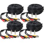 Henxlco 4 Pack 100ft Security Surveillance Camera Audio Video Power Extension Cable Pre-made All-in-One CCTV Wire