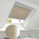 ZSTARR Manual Skylight Shades Cordless Honeycomb Blinds Full Blackout Light Filtering Fabric Window Shades for Skylight Roof Inclined Plane Room Windows (93020G-Coffee Light Filtering)